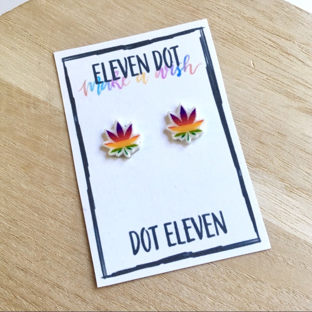 Rainbow Pride Pot Leaf Weed Marijuana Earrings